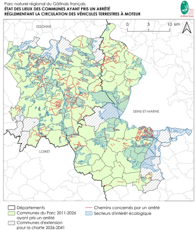 carte des chemins interdits dans le PNR du Gatinais